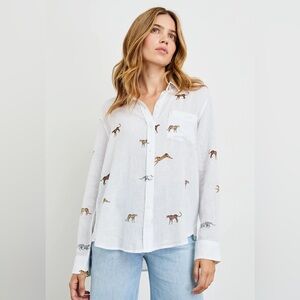 Rails Charli White Button-Up Safari Cheetah Shirt with Animal Print Size Small